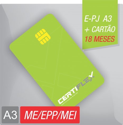 Certificado Digital para Pessoa Jurídica A3 de 18 meses em cartão para ME/EPP/MEI (e-PJ A3)